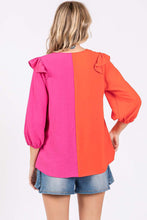 Load image into Gallery viewer, GeeGee Full Size Ruffle Trim Contrast Blouse
