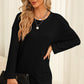 Waffle-Knit Round Neck Long Sleeve Sweatshirt