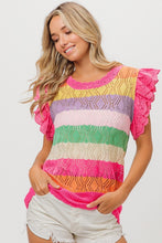 Load image into Gallery viewer, BiBi Pointelle Striped Ruffled Knit Top
