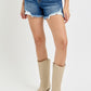 RISEN High Rise Side Step Hem Denim Shorts