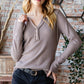 Reborn J Waffle Knit Notched Long Sleeve Top