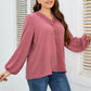 Honey Melo Apparel Plus Size Lace Trim V-Neck Balloon Sleeve Blouse