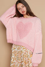 Load image into Gallery viewer, POL Round Neck Heart Patch Zipper Point Sleeve Sweater
