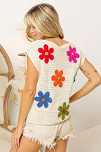 Load image into Gallery viewer, BiBi Flower Round Neck Cap Sleeve Knit Top
