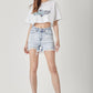 RISEN Raw Hem Distressed High Rise Denim Shorts