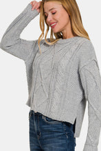 Load image into Gallery viewer, Zenana Cropped High Low Cable Sweater with Side Slits
