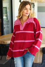 Load image into Gallery viewer, Haptics Collared Neck Striped Contrast Sweater
