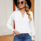 Notched Neck Long Sleeve Blouse