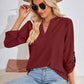 V-Neck Roll-Tap Sleeve Blouse