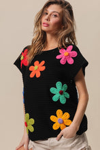 Load image into Gallery viewer, BiBi Flower Round Neck Cap Sleeve Knit Top
