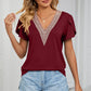 Contrast Trim Petal Sleeve V-Neck Top