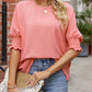 Round Neck Smocked Lantern Sleeve Blouse