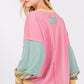 SAGE + FIG Mineral Wash Raw Edge Color Block Sweatshirt