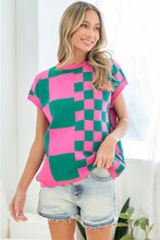 Load image into Gallery viewer, First Love Checkered Drop Shoulder Knit Top
