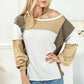 Color Block Exposed Seam Boat Neck Top