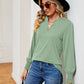 Notched Neck Long Sleeve Blouse