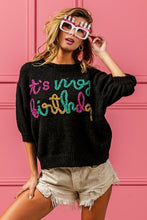 Load image into Gallery viewer, BiBi Metallic Letter Puff Sleeve Hairy Sweater
