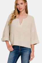 Load image into Gallery viewer, Zenana Notched Side Slit Patch Sweater
