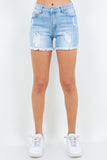 American Bazi High Waist Distressed Frayed Denim Shorts