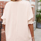 Round Neck Smocked Lantern Sleeve Blouse