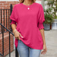 Round Neck Smocked Lantern Sleeve Blouse