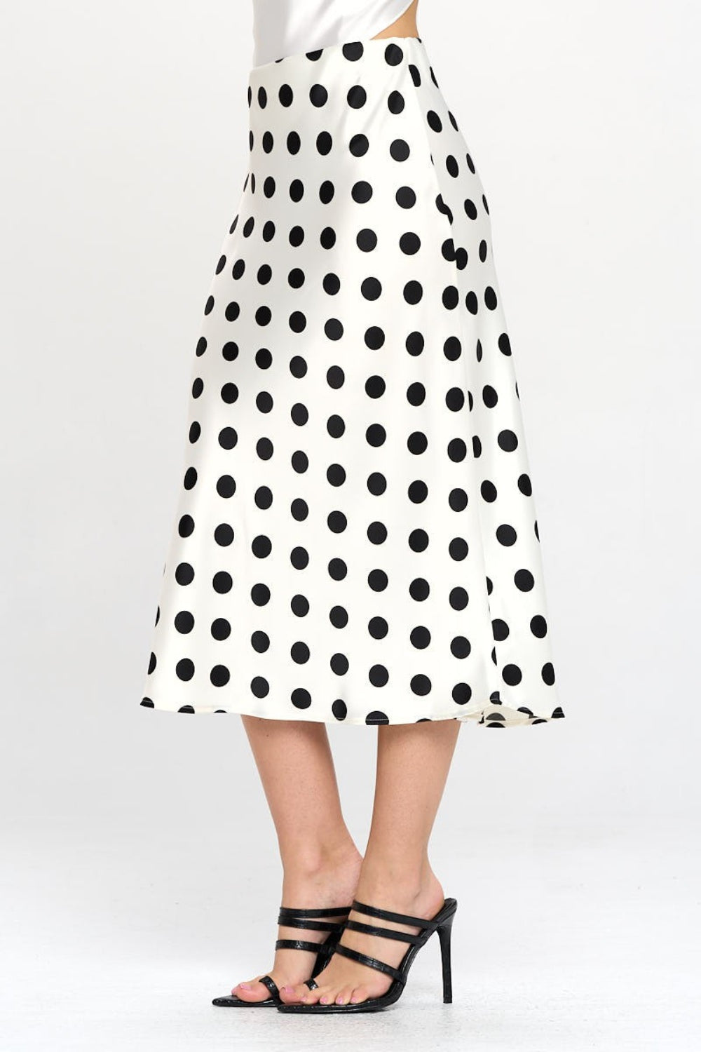 RENEE C Polka Dot Satin Midi Skirt