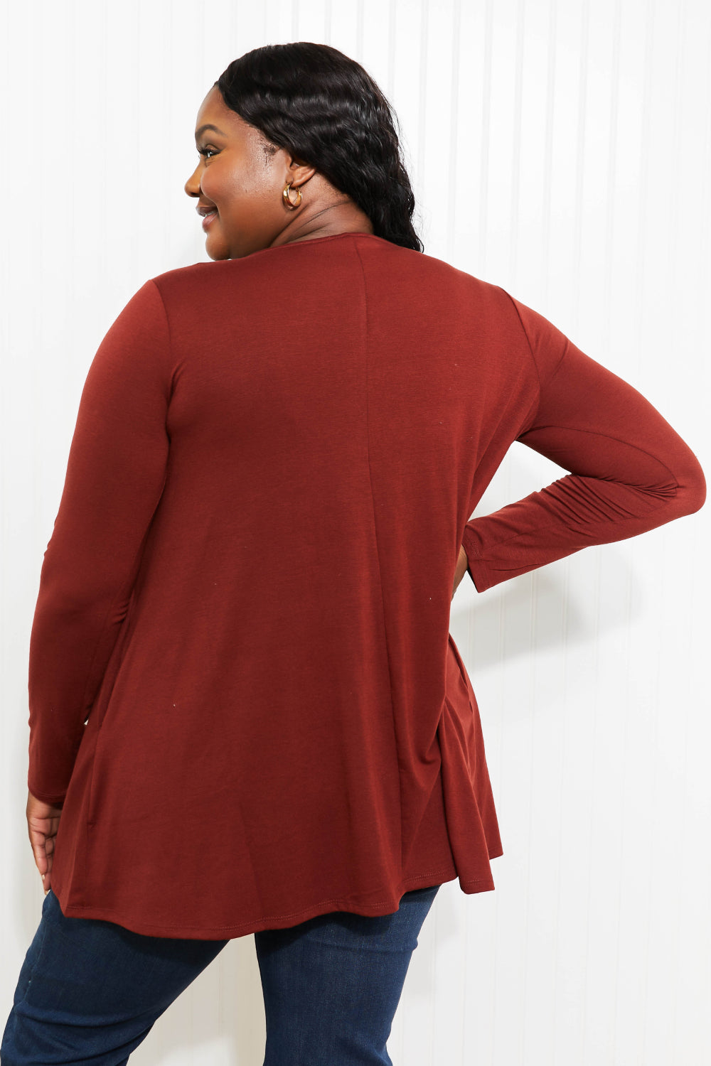 Zenana My Good Side Full Size Flared Tunic Top with Pockets