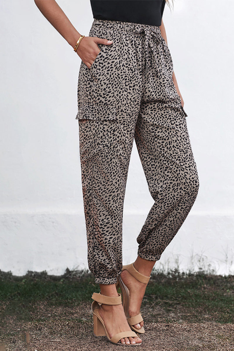 Leopard Print Drawstring Cargo Joggers