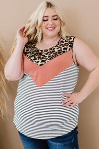 Plus Size Leopard Color Block Tank