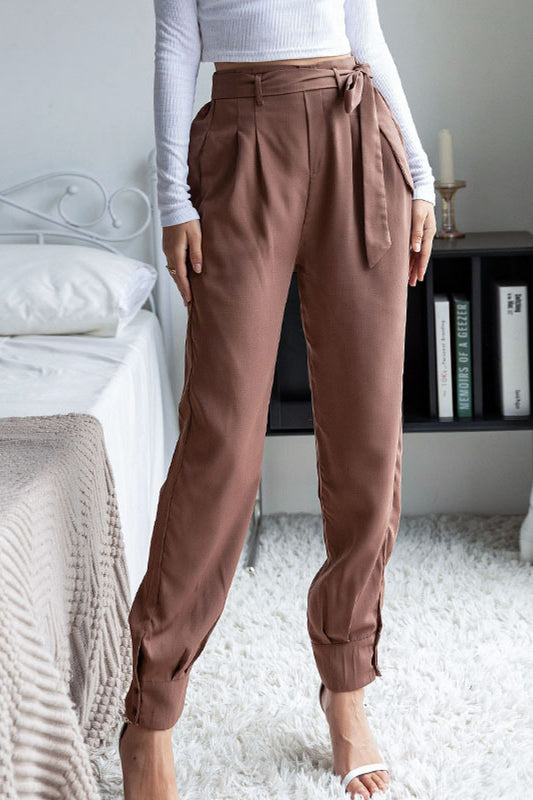 Tie Waist Button Cuff Pants