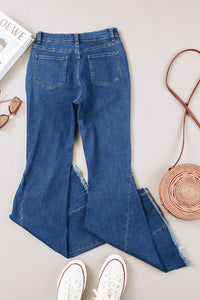 Asymmetrical Raw Hem Bell Bottom Jeans