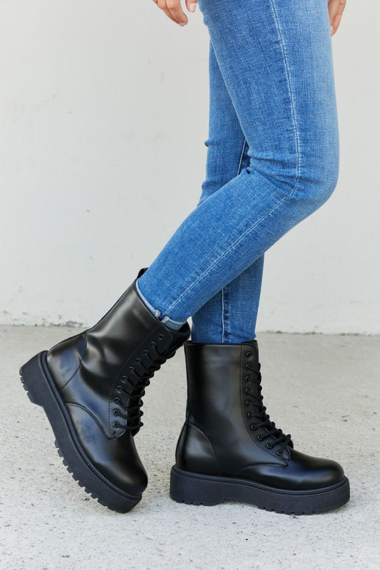 Weeboo Big Steps Platform Combat Boots in Black