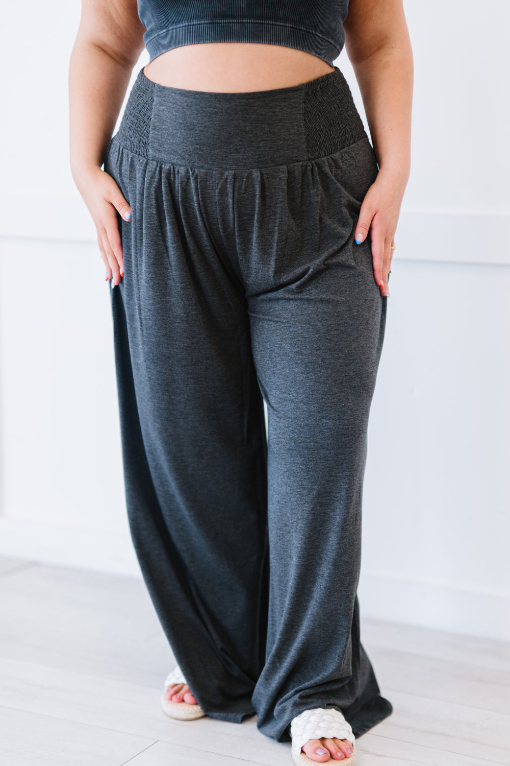 Zenana Easy Breezy Full Size Palazzo Pants in Charcoal