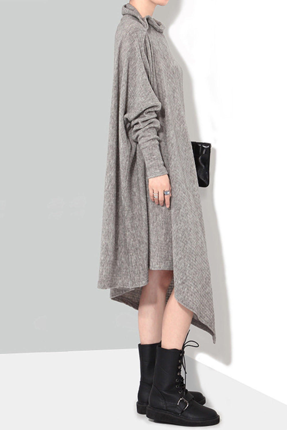 Asymmetrical Hem Rib-Knit Sweater Dress