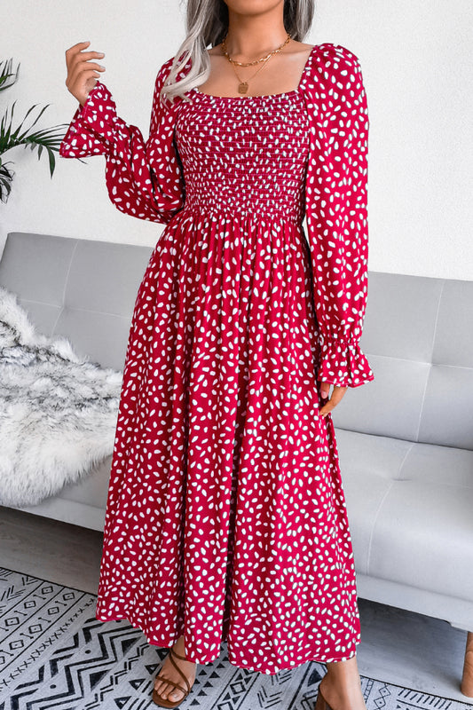 Floral Smocked Flared Sleeve Maxi Dress