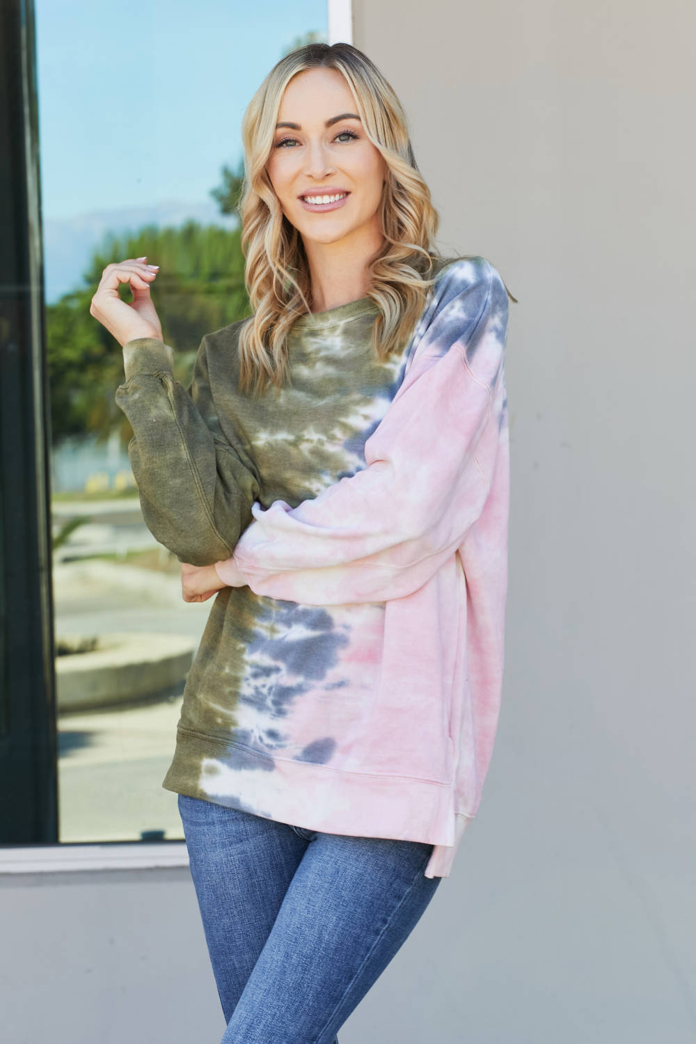 Sew In Love Full Size Tie-Dye Seam Detail Sweatshirt