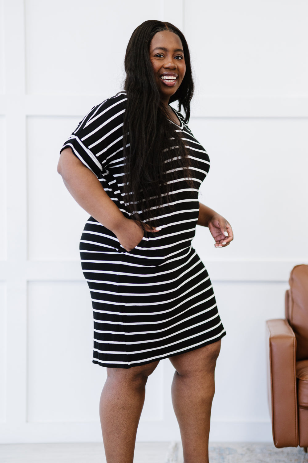 Zenana Carefree Confidence Full Size Striped T-Shirt Dress