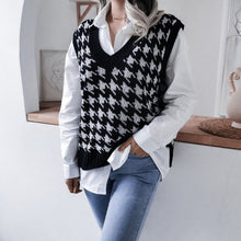 Load image into Gallery viewer, Houndstooth Ribbed Trim V-Neck Sweater Vest
