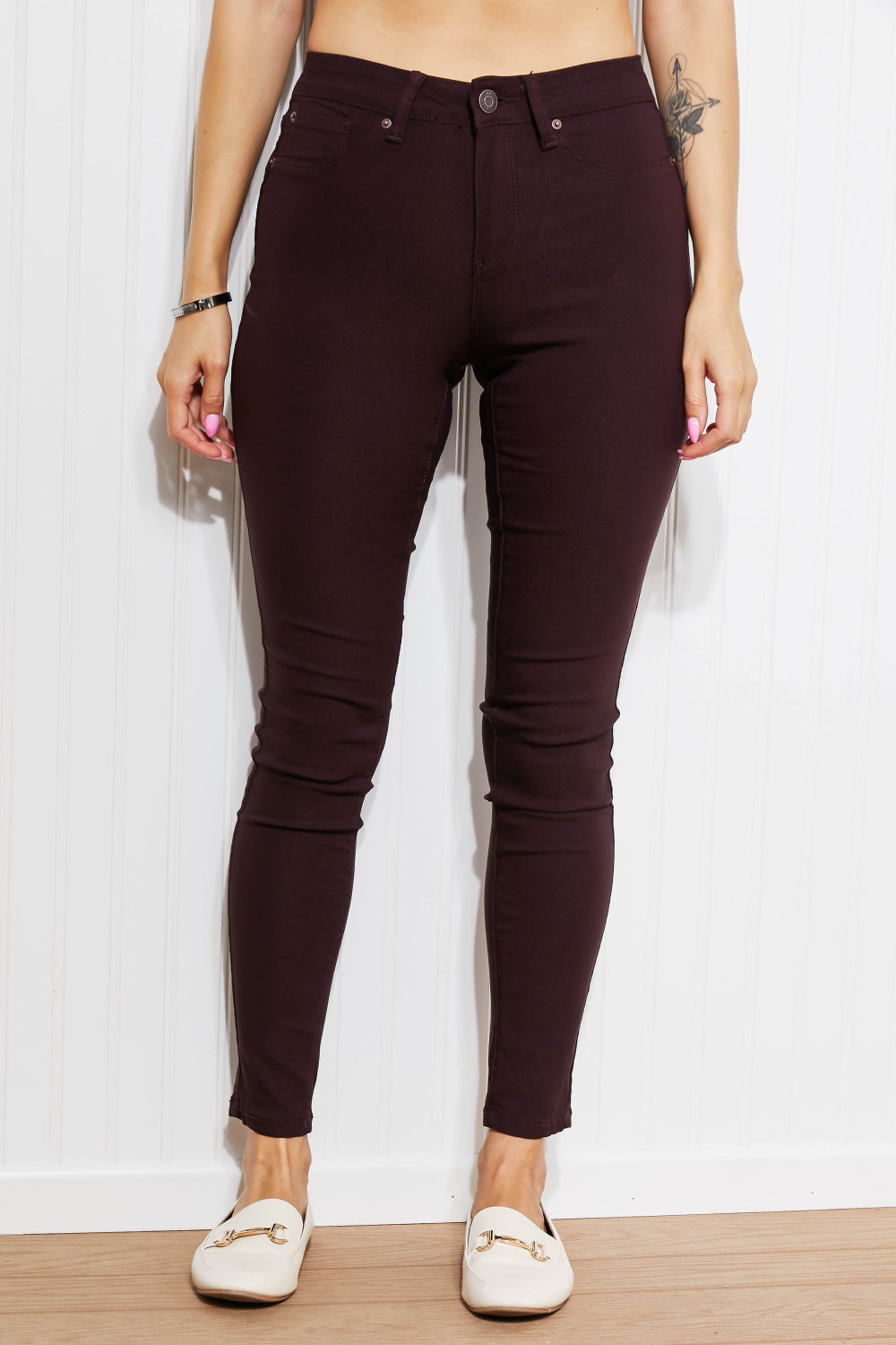 YMI Jeanswear Kate Hyper-Stretch Full Size Mid-Rise Skinny Jeans in Dark Berry