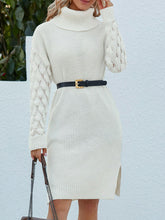 Load image into Gallery viewer, Openwork Side Slit Turtleneck Sweater Dress
