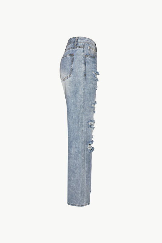 Acid Wash High-Rise Distressed Jeans