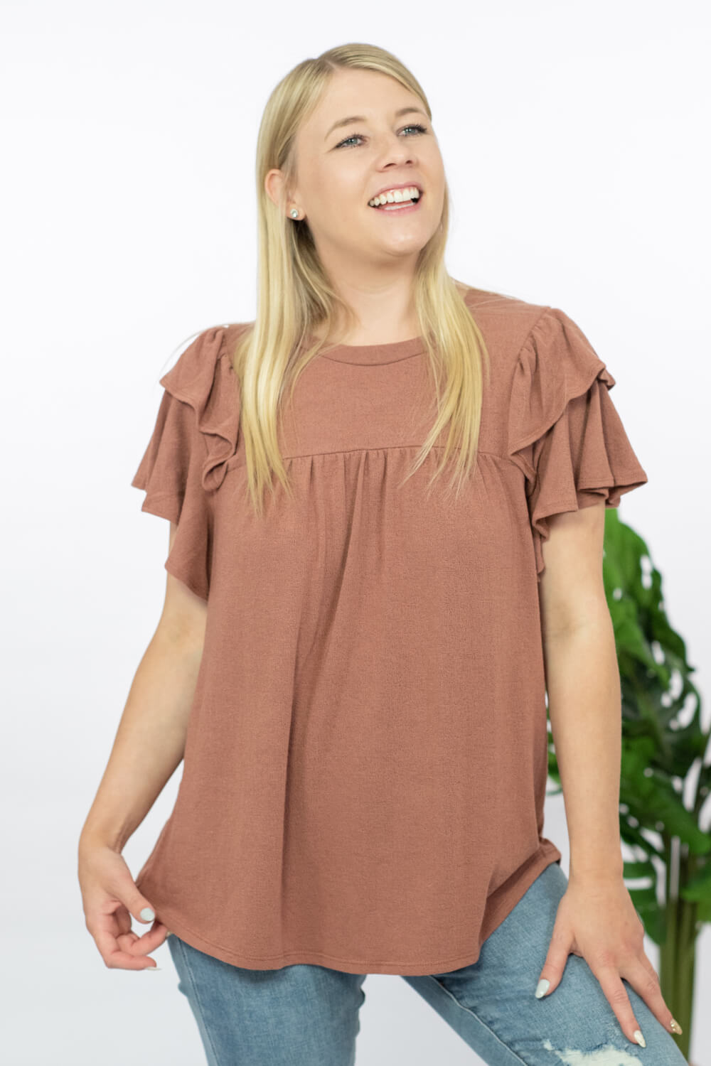 Ces Femme Here We Go Full Size Flutter Sleeve Blouse