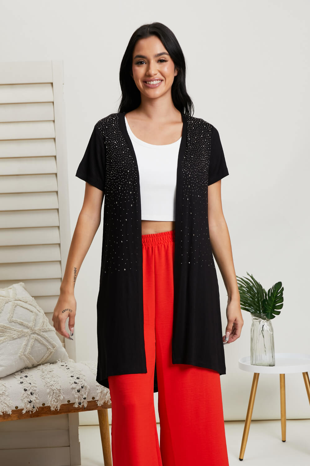 Vocal See You at Eight Full Size Studded Duster Cardigan