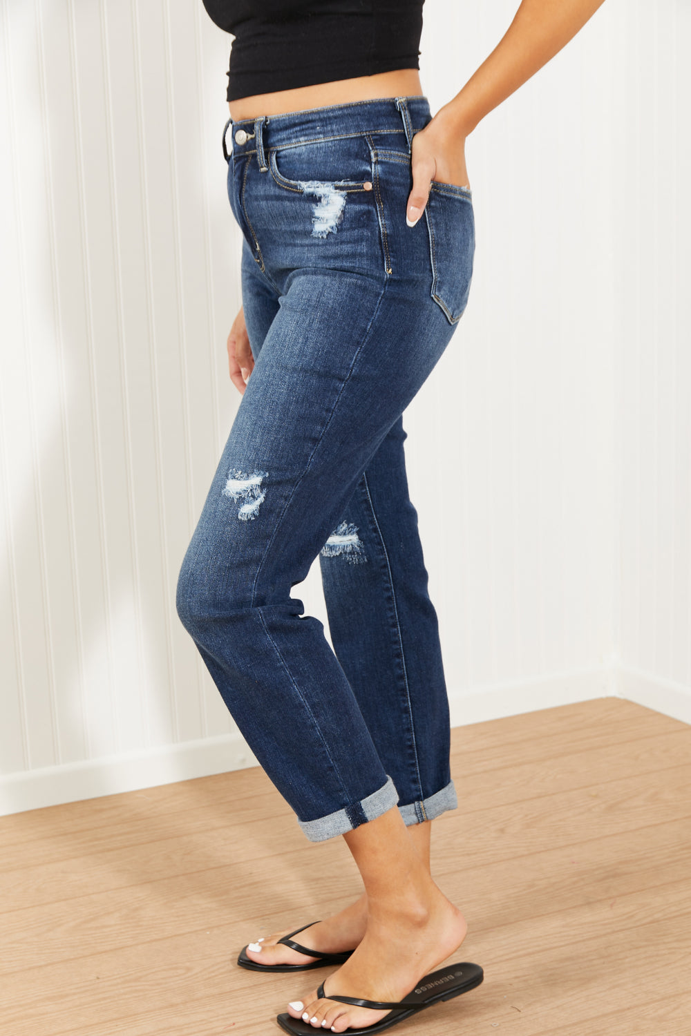 Judy Blue Avery Full Size High-Rise Cuffed Boyfriend Jeans