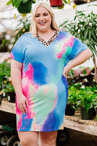 Plus Size Leopard Tie-Dye T-Shirt Dress