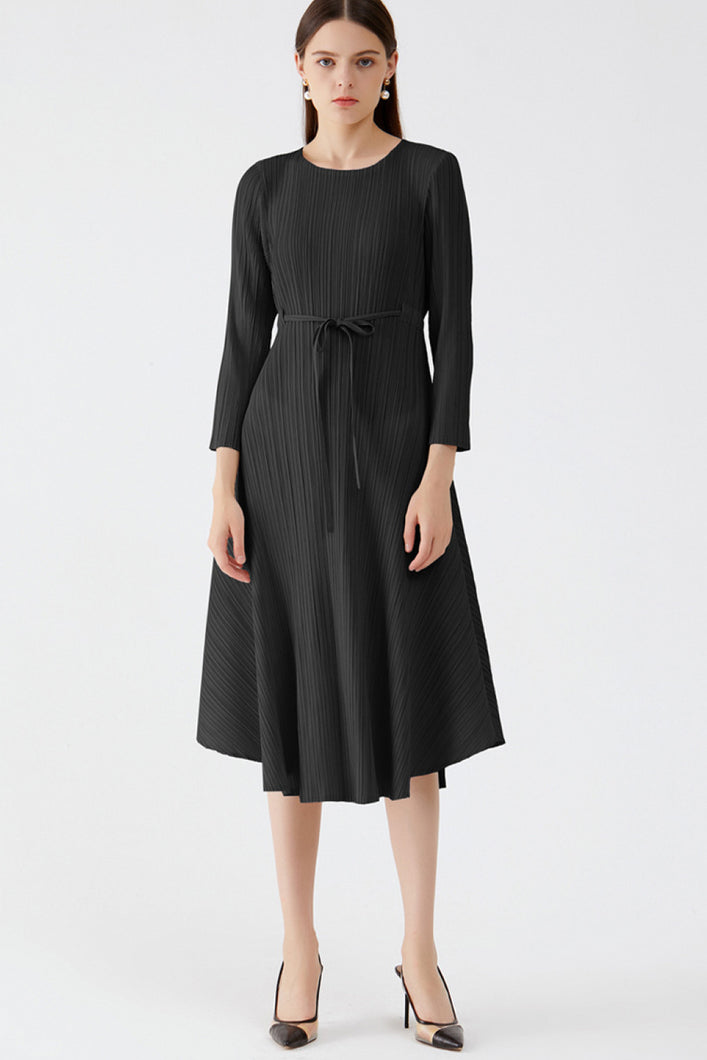 Accordion Pleated A-Line Midi Dress