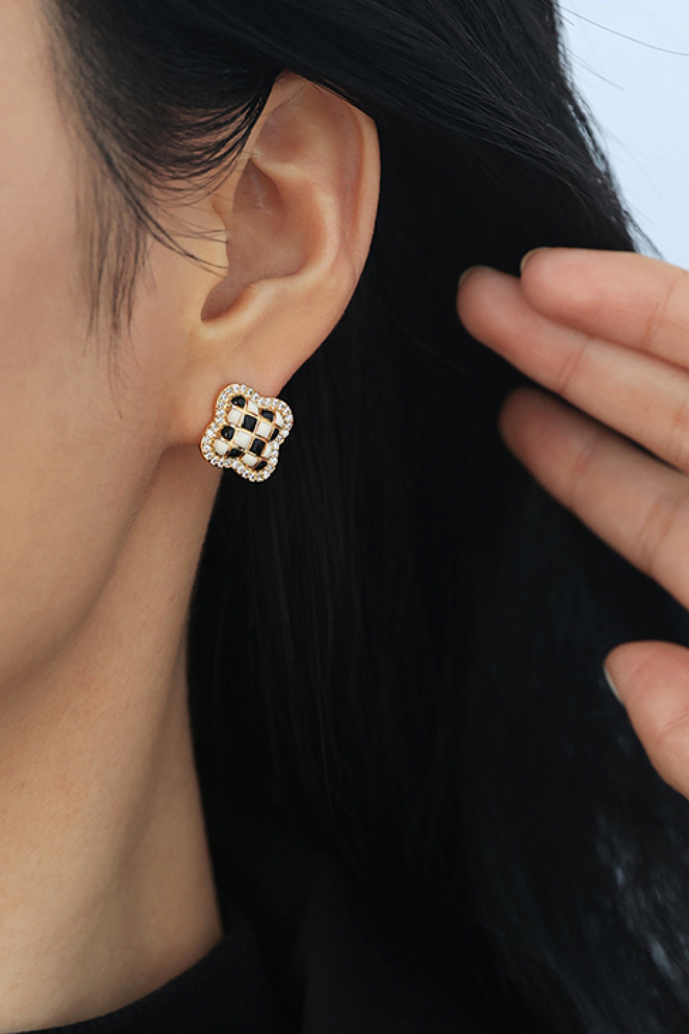 Checkered Decorative Rhinestone Stud Earrings