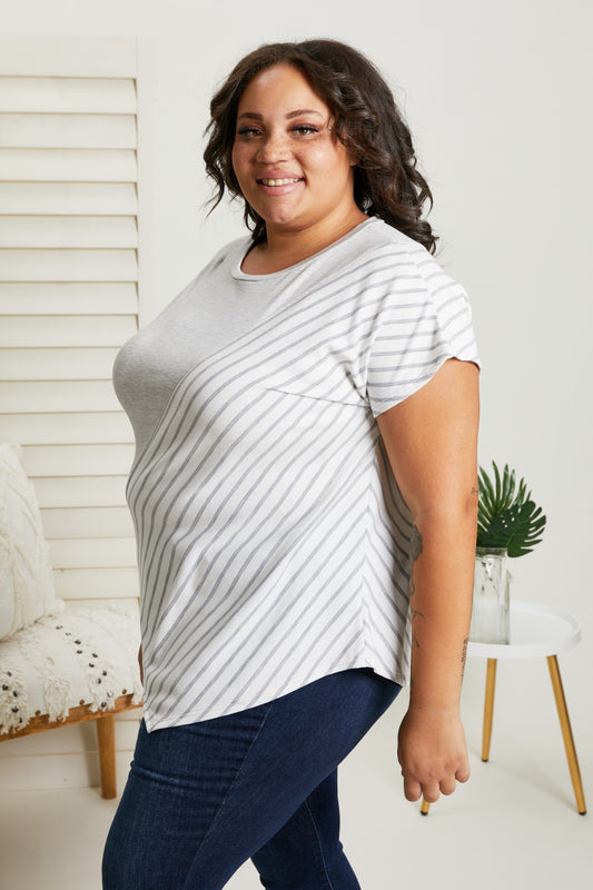 Sew In Love Spoonful of Sugar Full Size Striped Color Block Tee in Grey