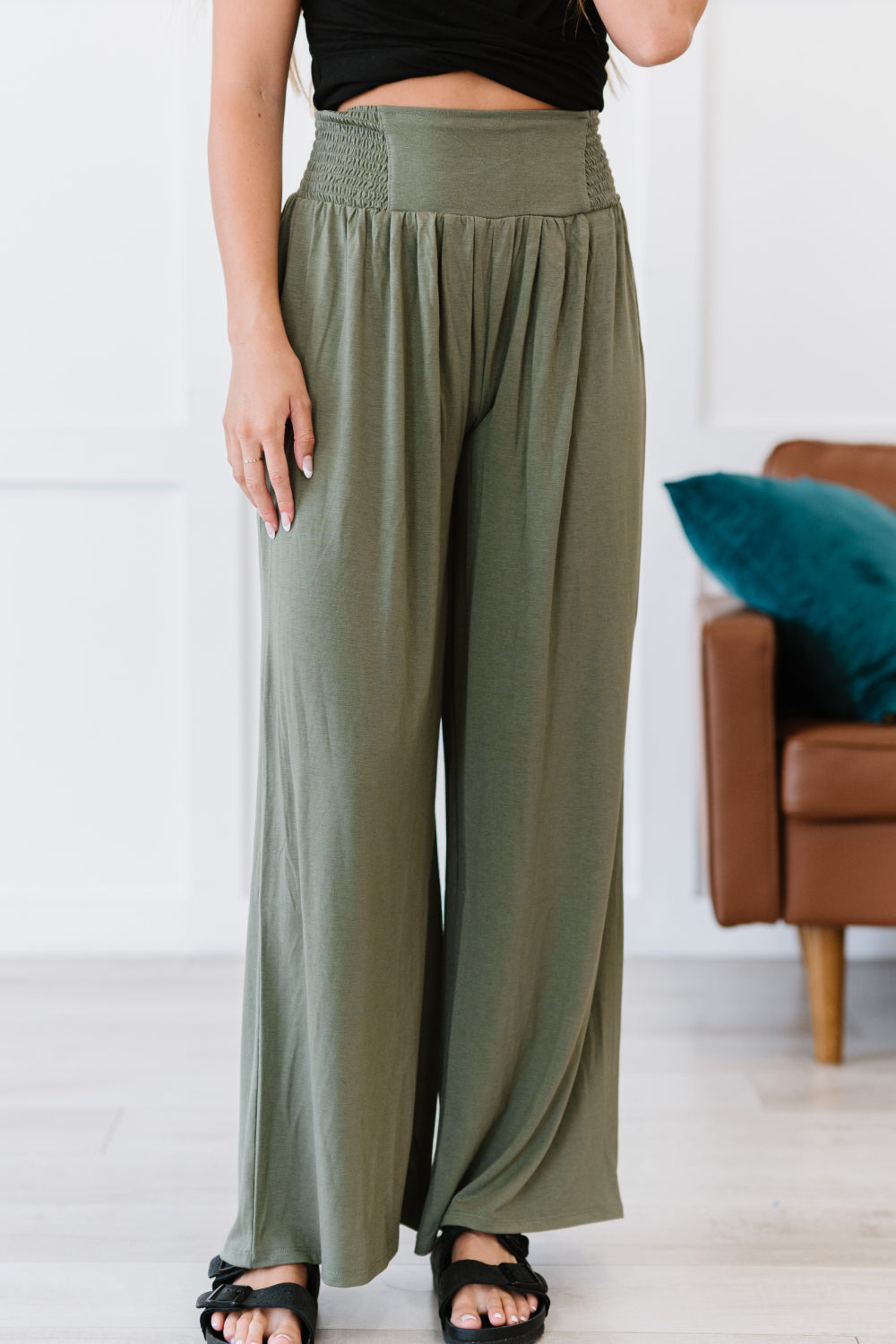 Zenana Easy Breezy Full Size Palazzo Pants in Light Olive