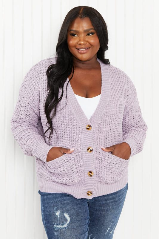 Zenana Full Size Waffle-Knit V-Neck Cardigan